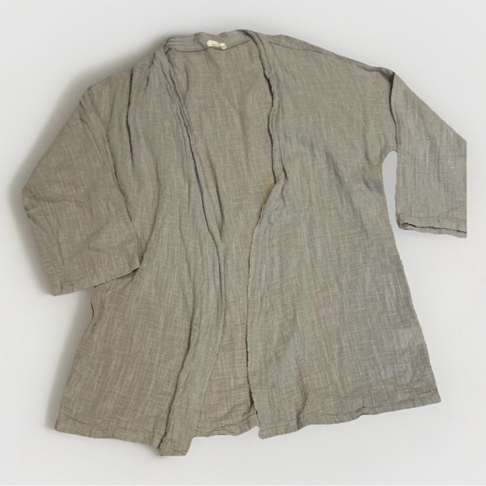 Iriey Japanese Women’s Gray Oversized Linen Textured Long Sleeve Open Cardigan L